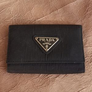 Prada Black Tessuto Nylon & Leather Key Case Triangle Logo Key Holder Wallet VTG